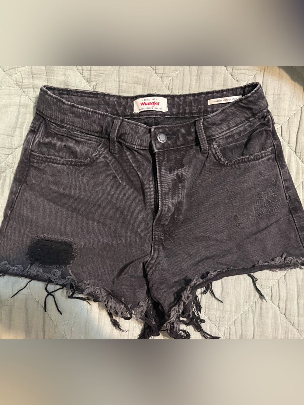 Wrangler Black Frayed Denim Cutoff Shorts